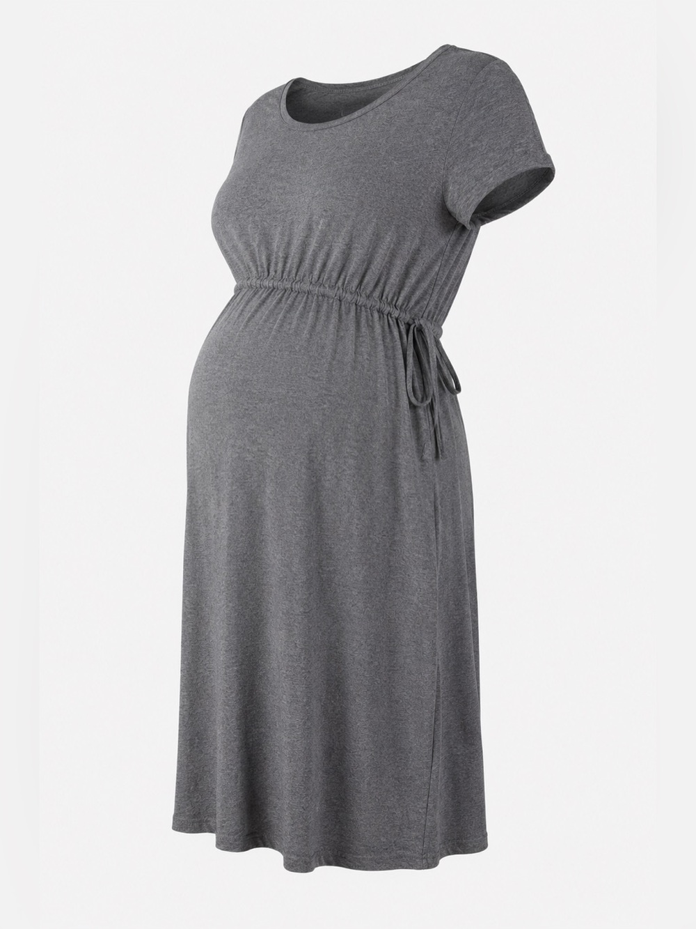 Isabel Maternity Gray Drawstring Waist Knit Dress Large